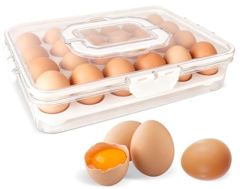 Eierbox, Eierbehälter für 24 Eier,Aufbewahrungsbox für Frische Eier,Eierkarton, Eierschublade,Eierablage,Kühlschrank Organizer,Tragbare Eierdose für Küche Aufbewahrung und Transport,Transparent (24)