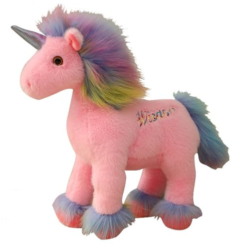 KUKUShining Regenbogen Einhorn Plüschtier, Weiches Kuscheltier Niedliche Kreative Pferde Plüschtiere Geschenk for Den Schreibtisch(Pink)
