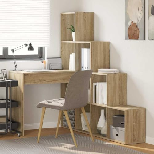 Mimdixy Arbeitstisch, Eckschreibtisch, Eichenholz, 101,5 x 149,5 x 149,5 cm, praktische Möbel für Büro, Studie, großer Platz an den Beinen