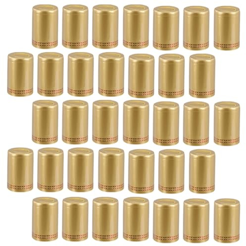 EPIGEIST Cappucci Termorestringenti per Bottiglie Vino 200 Pezzi 33mm Oro | Plastica, Sigillo a Caldo, Bordo Decorativo, Accessorio per Imbottigliamento