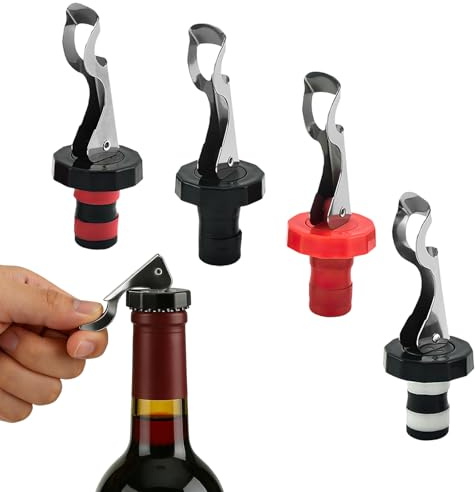 4 Pcs Wine Bottle Stoppers, Reusable Lever- Arm Wine Stoppers for Wine Bottles, Lid Vacuum Plug Bottle Stopper for Prosecco, Airtight Bottles Stopper for Sparkling Wine, Champagne & Beer