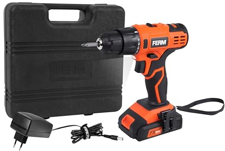 FERM AX-Power - Trapano avvitatore a batteria 20 V - 36 Nm, 2 marce, batteria agli ioni di litio da 2,0 Ah, mandrino a sgancio rapido, luce LED, caricatore e valigetta inclusi