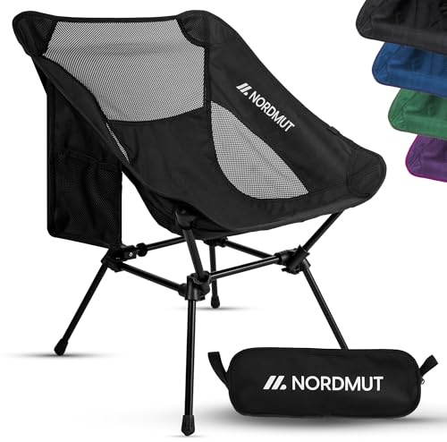 NORDMUT® Campingstuhl kleines Packmaß & Ultraleicht – Kleiner Campingstuhl mit 150 kg Belastung – Klappstuhl Camping leicht aus Aluminium für Camping, Outdoor & Festivals