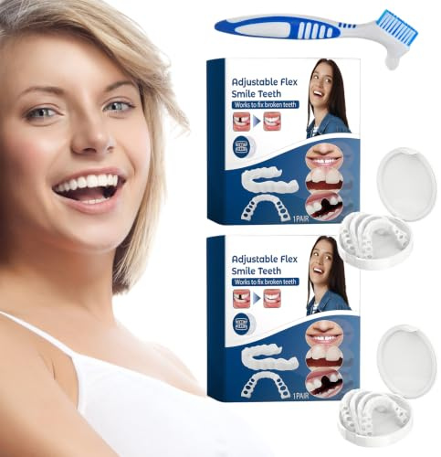 2 Paires Prothese Dentaire à Clipser, Facettes Dentaires Clipsable, Coupe Confortable, Convient à La Mâchoire Supérieure et Inférieure, Masque Les Imperfections, avec 1 Brosse à Dents