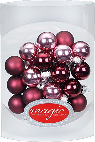 MAGIC 25 STK. Weihnachtskugel 2cm Glas Weihnachtsschmuck Weihnachtsdeko Deko Box Farbe: Berry Kiss (Beere Glanz/matt)