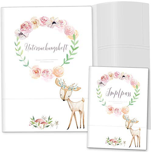 OLGS U-Heft und Impfpasshüllen 3-teiliges Set Cute Boho | Hochwertige Untersuchungsheft Hülle & Impfpasshülle (Uhefthüllen ohne Personalisierung, Reh)