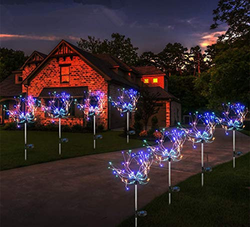 Sunboia 2xSolarlampe für Garten 90LEDs Feuerwerk Lichterkette Außen Stecker Solarleuchten für Garten, Balkon und Terrasse-Mehrfarbig