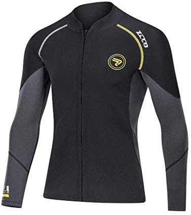 Wetsuit Top Men's 1.5mm Neoprene Wetsuits Jacket,Front Zipper Long Sleeves Diving Suit for Swimming,Diving,Snorkeling,Scuba,Surfing (1.5MM-Black, X-Large)