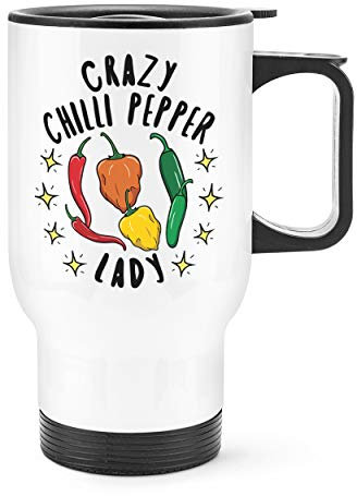 Crazy Chilli Pepper Lady Stars Travel Mug Cup with Handle