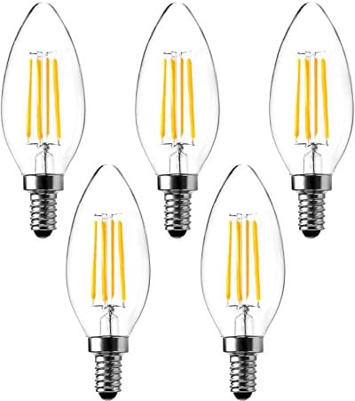 LangPlus+ E14 LED Kerze Lampe, Dimmbare Glühbirne, 4W, 40W Äquivalent, E14 Sockel, Warmweiß 2700K, C35 Filament Fadenlampe für Kronleuchter, Deckenventilator, 5 Stück