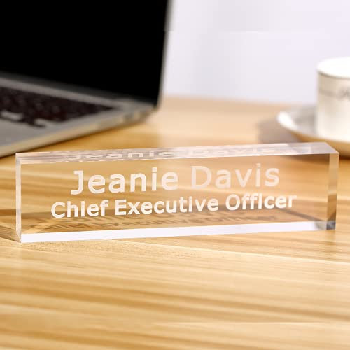 Personalized Acrylic Desk Name Plate 2 x 8 Custom Engraved Clear Acrylic Office Desk Nameplate
