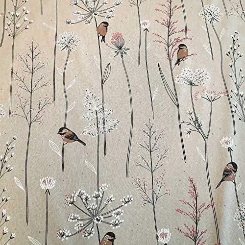 Stoff Meterware Baumwolle natur Vögel braun Blumen Wiese Dekostoff pflegeleicht