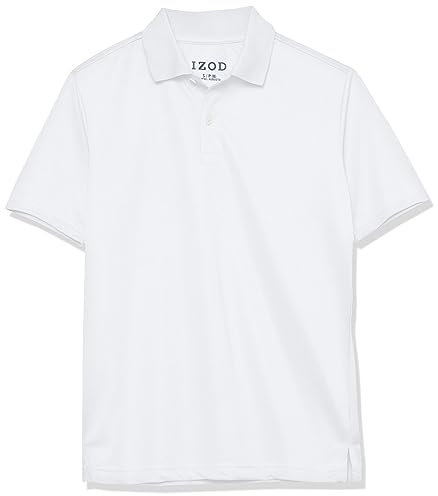 IZOD Boys' School Uniform Performance Short Sleeve Solid Polo, White, 5