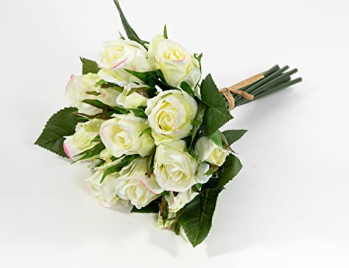 Seidenblumen Roß Rosenbouquet 30x20cm weiß mit 16 Blüten GA Kunstlbumen künstliche Rosen Rosenstrauß