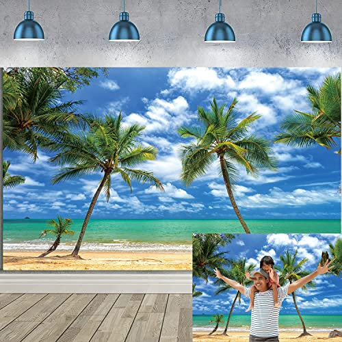Tropischer Strandhintergrund, Sommer, Palme, Fotografie-Hintergrund, blaues Meer, Himmel, Ozean, Urlaub, Reisen für Kinder, Portrait-Banner, Hawaii, Luau, Themenparty, Dekoration, Hintergrund