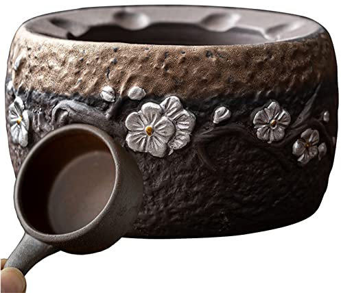 Fenyya Teapot Warmer Matte Classic Plum Ceramic Universal Tea Warmer Stand Set with Candle Holder Japanese Style for Warming Tea, Coffee and Milk etc. (Plum Round)