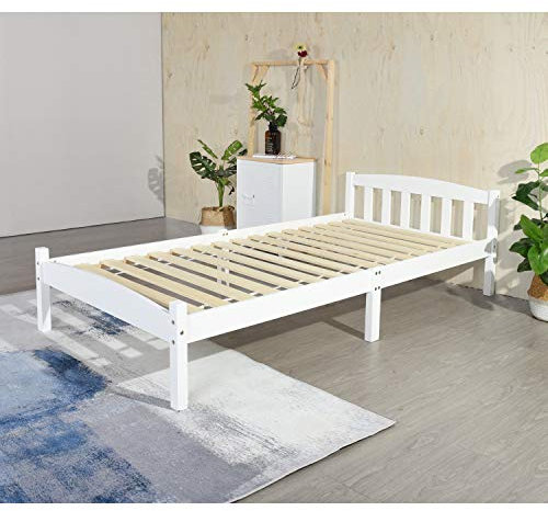 Setsail Massivholz Einzelbett | Bettgestell mit Lattenrost | Natürliches Zirbenölbett | Für Erwach grausene, Kinder, Jugendliche Bett | Einfache Montage | 90 x 190 cm | Weiß