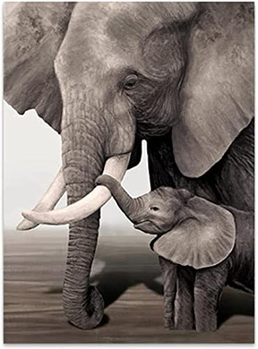 HTWLMM Eléphant et Eléphant Bébé Impressions sur Toile Peinture Affiches Mur Art Salon Chambre Décor À La Maison Mur Photos sans Cadre (50X70CM)