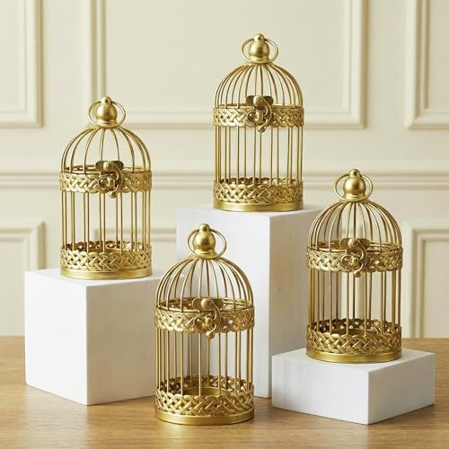 Vela Lanterns Vogelkäfig-Deko-Kerzenhalter, Deko-Laternen, goldfarben, klein, 4 Stück
