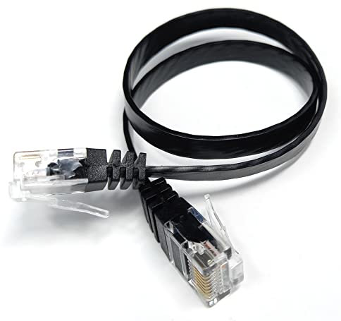 DRUT 30cm short FLAT CAT6 RJ45 Ethernet LAN Patch Cable, Low Profile GIGABIT Full Copper 32AWG, Lead Allows Up to 1000Mbps Speed 1ft Black