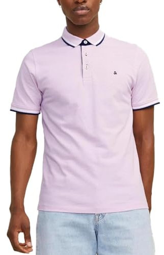JACK & JONES Polo Slim fit Homme JJEPAULOS uni Chemise été col Polo Manche Courte Coton piqué Basique, Couleurs:Rose-Vif, Size:XL