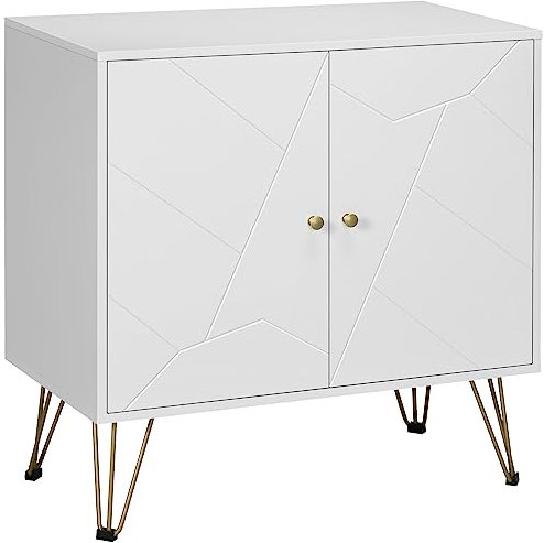 HOMCOM Meuble de Rangement Buffet Cuisine avec Pieds épingles - 2 Portes et 2 étagères réglables - 80 x 40 x 80 cm - Blanc doré