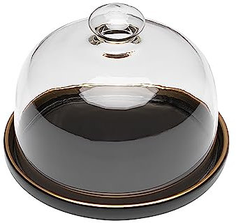 WAGLOS Support à gâteau Transparent en Verre Cloche en Verre Fromage Cloche avec des Assiettes en Céramique Gâteaux en Verre Cloche À Gâteau Alimentaire Hotte Couvercle pour Manger Couverture,Noir