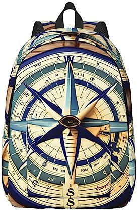 PIXOLE Rucksack aus Segeltuch für Herren und Damen, mit roten und weißen Punkten, Maritimer Segelboot Kompass, Small