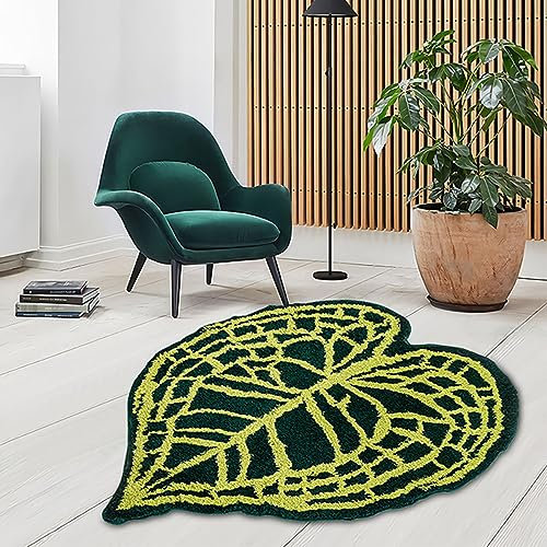 KRYCRHIA Monstera Tapis de bain antidérapant, lavable et absorbant en forme de feuille verte irrégulière pour baignoire, douche, paillasson décoratif (G : 85 x 95 cm)