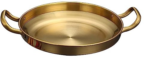 RSBFER Spanische Paella-Pfanne, antihaftbeschichteter Brattopf aus Edelstahl, Meeresfrüchte-Snack-Teller mit genieteten Griffen für das Restaurant zu Hause in der Küche,Gold,22cm