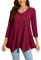 Enmain Camiseta Mujer Manga Larga Top Túnica Talla Grande Camisetas Manga 3/4 Blusa Cuello de Pico Elegante T Shirt para Mujeres,Borgoña 2,XL