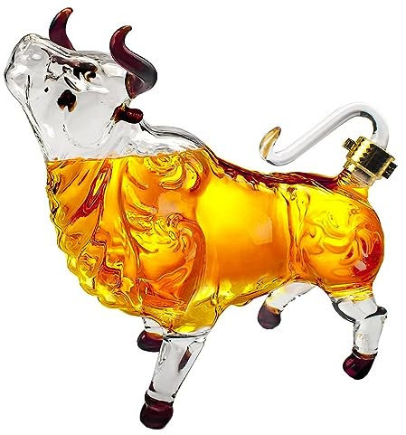 Charging Bull Heads Up Animal Decanter 1000ML, Whiskey Glass Decanter, Liquor Decanter for Liquor, Scotch, Bourbon, Vodka