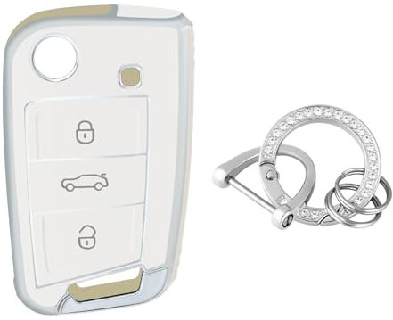 OFFCURVE Etui a Cle Voiture Coque Clé, Étui à Clés Couvre Clef Cache Clef avec Porte Clef pour VW Golf 7 Variant Polo Tiguan Seat Leon Cupra Skoda Octavia Superb