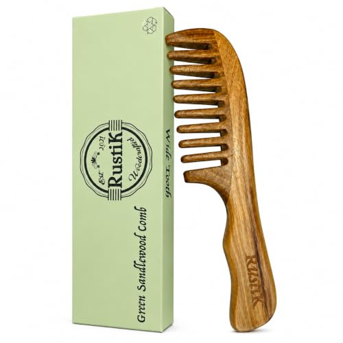 RustiK Sandalwood Wide Tooth Comb – Handmade Wooden Hair Comb, Anti Static Detangling Comb for Curly, Thick & Wavy Hair, Natural Wide Tooth Comb, Scalp Massage, Plastic Free, Men & Women