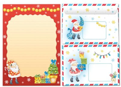 Weihnachten Briefpapier Kinder Weihnachtsbriefpapier für Kinder Briefpapier-Set Weihnachtsmann als Briefblock mit Umschlag für Kinder Mädchen Jungen (Block A5 mit 25 Blätter + 15 Umschläge)