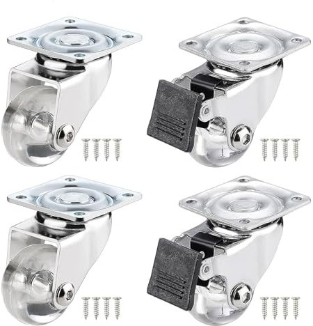 Möbelrollen, Lenkrollen, kleine Lenkrollen 35 mm, Transportrollen, transparente PU-Gummiräder, 4 Stück Lenkrollen, Einzellast 25 kg, for den innerbetrieblichen Transport, Möbel, Trolleys, Werkbänke (F