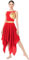 ODASDO Lyrical Dance Kostüme für Damen, zeitgenössische Tanzkleidung, ärmellos, ausgeschnittene Vorderseite, Netz-Tüll, Maxikleid, XS-XL, Rot + Gold, X-Klein
