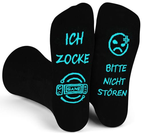Eurtes Lustige Socken Geschenke für Männer Damen, Gaming Socken Bitte Nicht Stören Ich Zocke, Neuheit Baumwoll Socken Zocken Wintersocken Geschenk Für Männer Freund Weihnachts Geburtstag (hellblau)