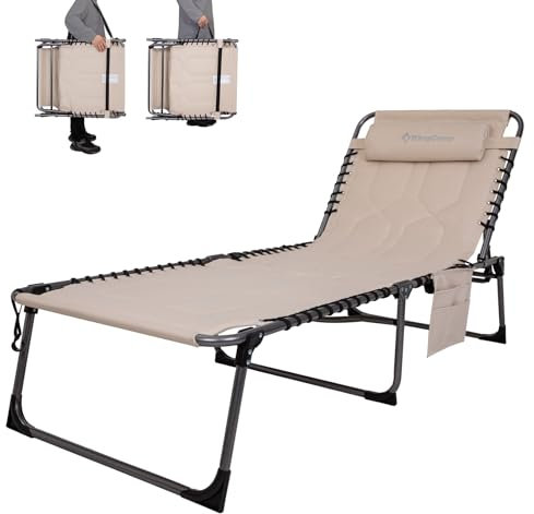 KingCamp XXL Tumbona Plegable Acolchada con 5 Posiciones Soporta hasta 150kg Diseño Ergonómico Tumbona Jardin Exterior Incluye Almohada Tumbona Playa para Piscina Camping Jardín Interior Exterior