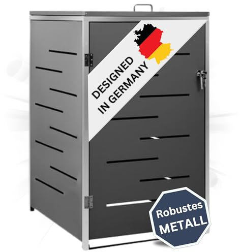 DELUKE 1er Mülltonnenbox JAGU Edelstahl | Anthrazit | 115x69x77,5cm | Mülltonnenverkleidung für 1 Tonne 240L Müllbox aus Metall Mülltonnenschutz Mülltonnendach