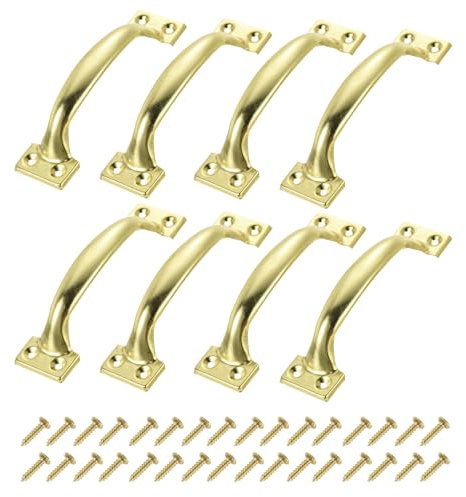 sourcing map 8pcs 5 Inches Gate Handle Metal Vintage Door Drawer Pulls Vintage Furniture Handles with Screw for Kitchen Cupboard Closet Door Gold