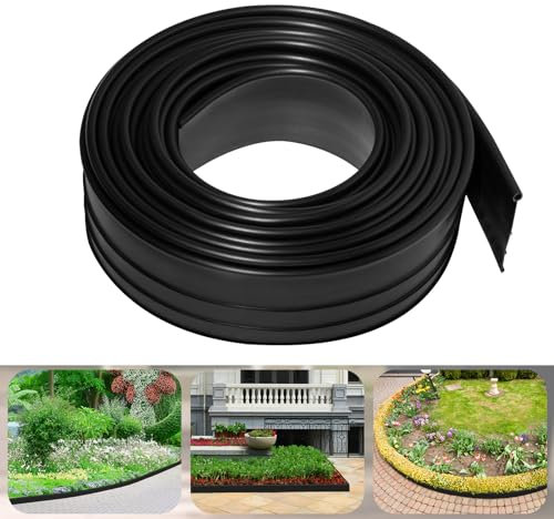 WOLTU Flexible Rasenkante Kunststoff mit runder Oberkante, Länge 12m, 10 cm hoch, Beeteinfassung UV-beständig für Garten, zuschneidbare Mähkante Beetbegrenzung aus Plastik, Schwarz