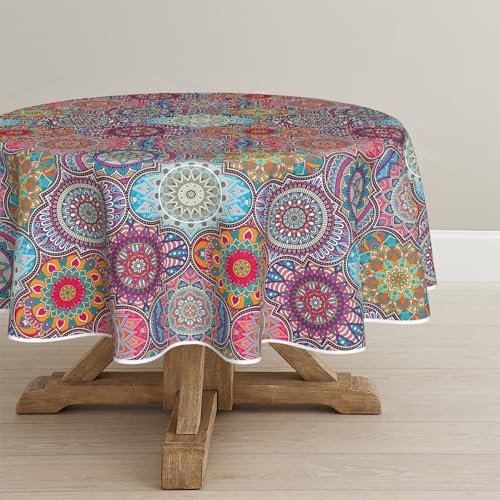 Artoid Mode Boho Vintage Geometrie Marokkanisch Mandala Tischdecke Rund 120 cm, Fleckschutz Tischwäsche Küche Dekoration Urlaub Party Dekor
