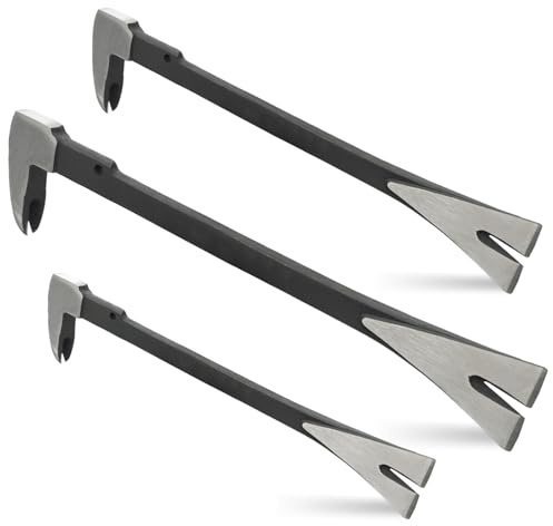WEDO 3PCS Pry Bar Set,200mm+250mm+300mm Nail Puller,High Carbon Steel Crowbar,V Type Cats Paw Nail Remover,Utility Claw Bar Tool for Home Remolding,Woodworking