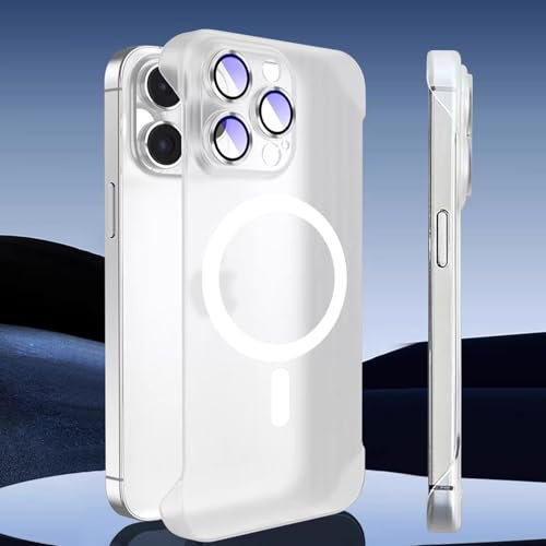 FAOMSEBS Cover per iPhone 15 Pro Max per MagSafe, Senza Bordo Traslucido Con Protettore per Lenti Fotocamera (Sensazione di Metallo Nudo) Custodia Magnetico Sottile Cover per iPhone 15 Pro Max Case