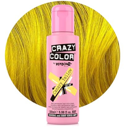 Crazy Color Vibrant Canary Yellow Semi-Permanent Hair Dye. Highly Pigmented Bright Yellow Conditioning & Oil Nourishing Vegan Formula | No Bleach or Ammonia | 100ml