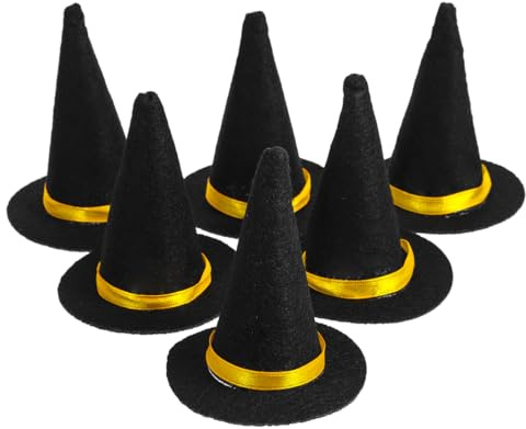 Cabilock 24PCS Mini Witch Hats, Handmade Black Felt Miniature Witch Hat Decorations, Small Headwear Halloween Wine Bottle Diy Crafts Decor Party Supplies