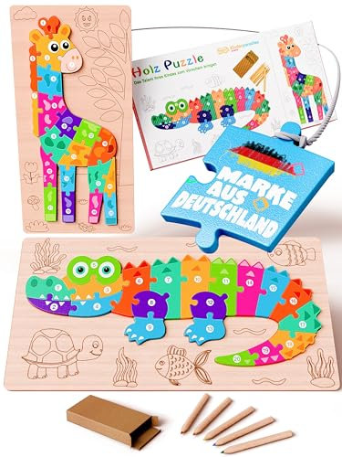 2er Set Holzpuzzle Kinder im XXL Format (46x22cm) - 2X 20 Teile Puzzle ab 3 Jahre inkl. Mandala-Motiven zum Ausmalen - kreatives Kinderspielzeug aus Holz - Kinderpuzzle für Jungen und Mädchen