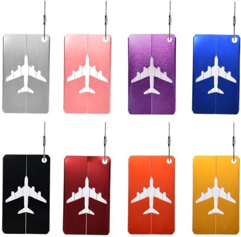 KOLZEMV Kofferanhänger 8 Farben: Metall Gepäckanhänger für Flugreisen, Aluminium, 8 Stück, Mehrfarbig, 7,5 x 4,4 cm, Rechteckig