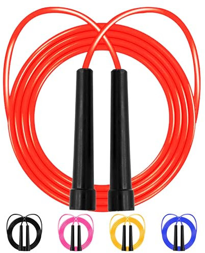 Skipping rope Jump Rope adult for Home Exercise & Body Fitness men, women and kids speed jumping rope with non-slip handle Adjustable skipping rope for Fitness & MMA (Red)